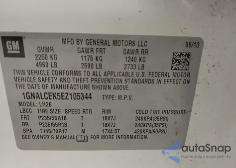 2014 Chevrolet Equinox 2Lt from USA, damaged, VIN 1GNALCEK5EZ105344